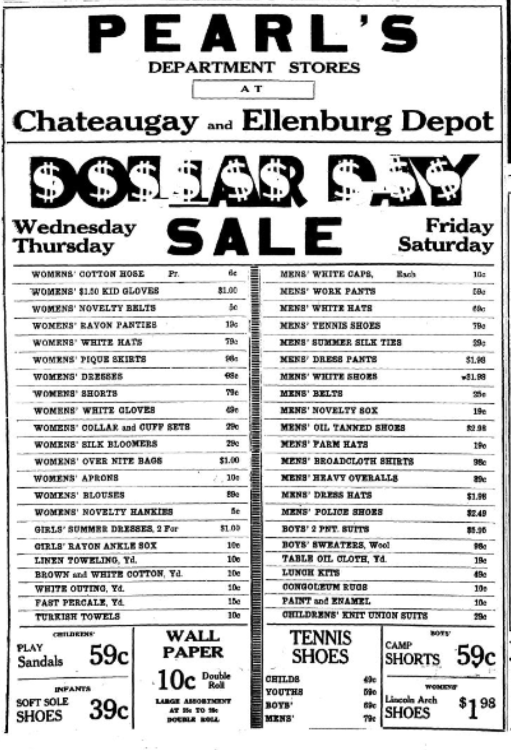 Part 2 Ellenburg Depot (NY) Pearl’s Department Store A Family of Stores